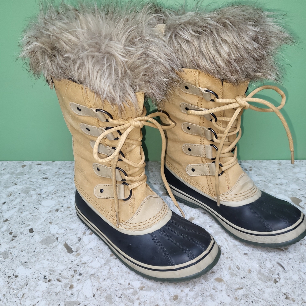 NEW Sorel Women's Tan and Black Fur-Lined Boots